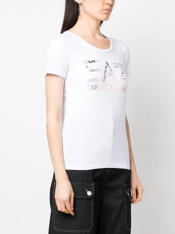 Ea7 Emporio Armani Metallic logo-print T-shirt White FARFETCH VN
