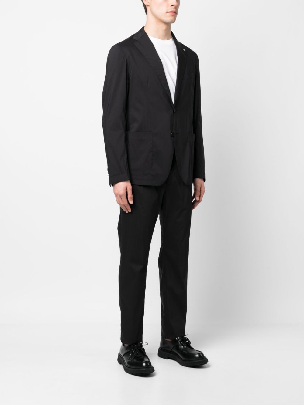 Shop Tagliatore Single-breasted Cotton-blend Suit In Black