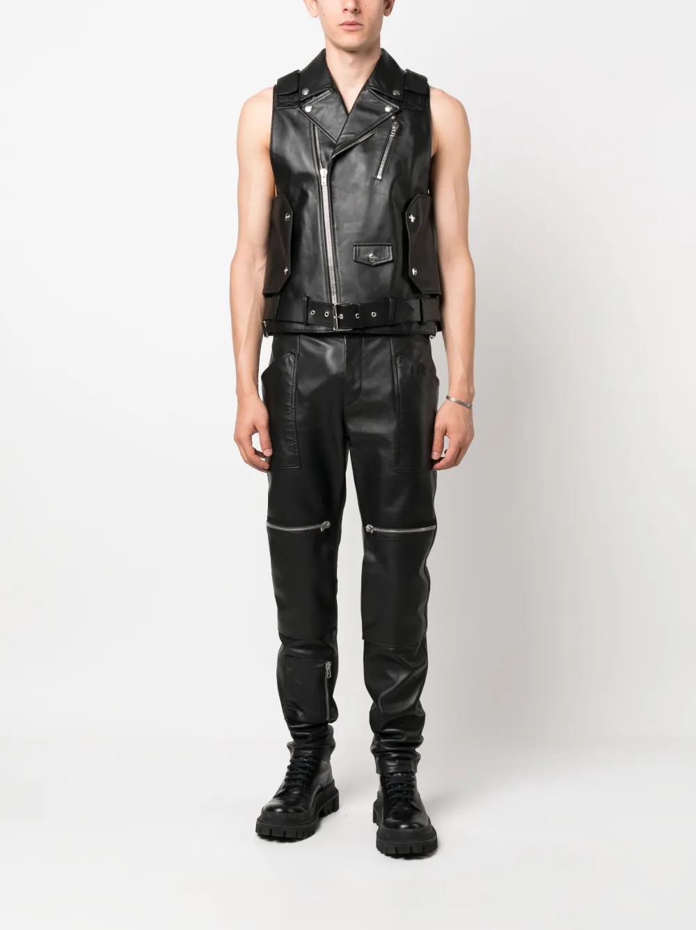 Moschino leather biker vest - Zwart