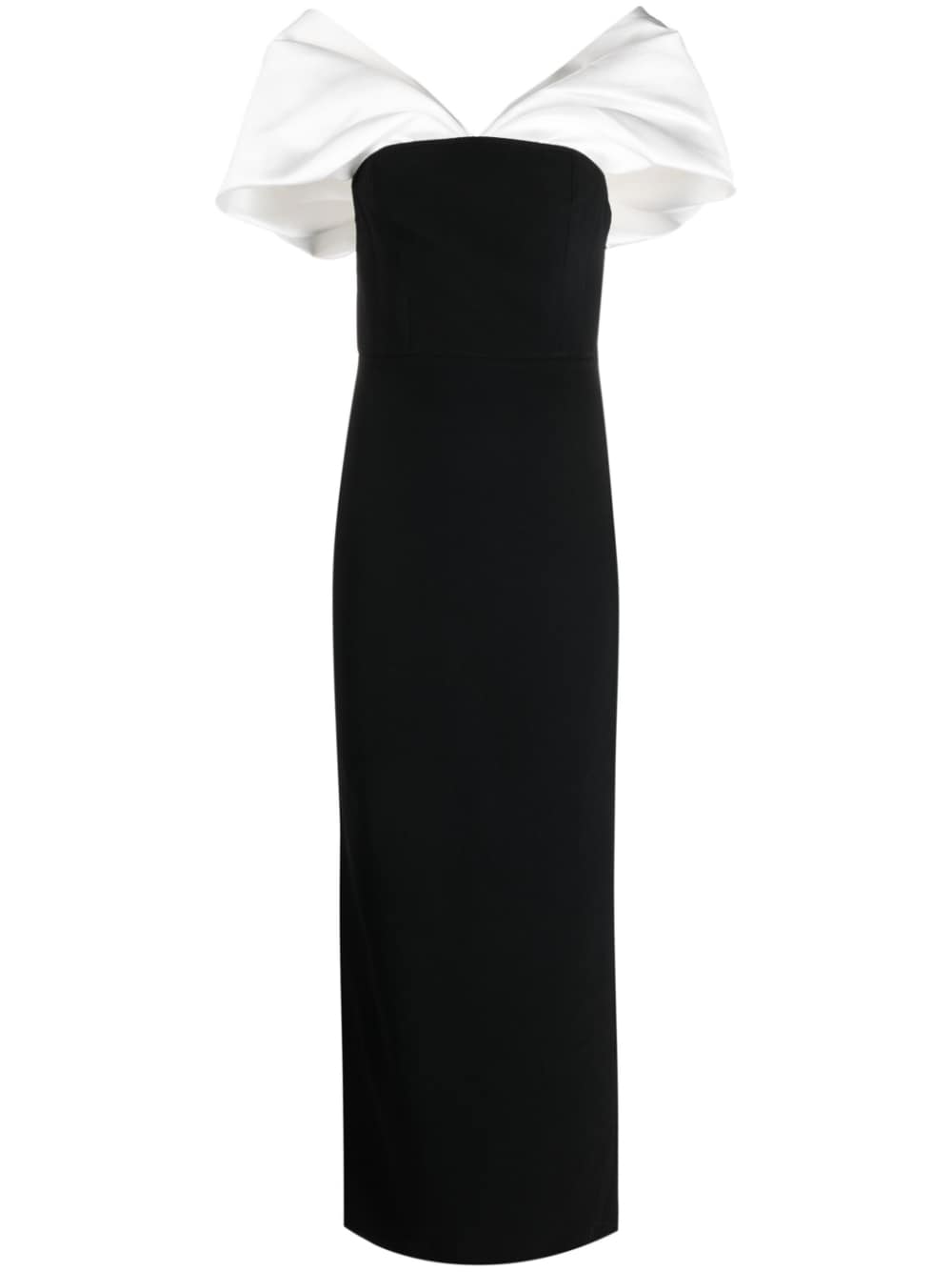 Solace London Dakota Off-the-shoulder Crepe And Satin-twill Gown In Black