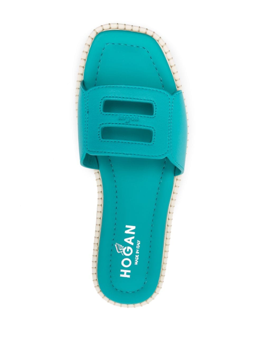 Shop Hogan Cut-out Logo Leather Slides In Blau