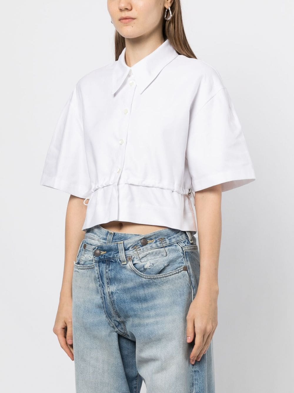 Shop System Drawstring Short-sleeve Cotton Shirt In Weiss