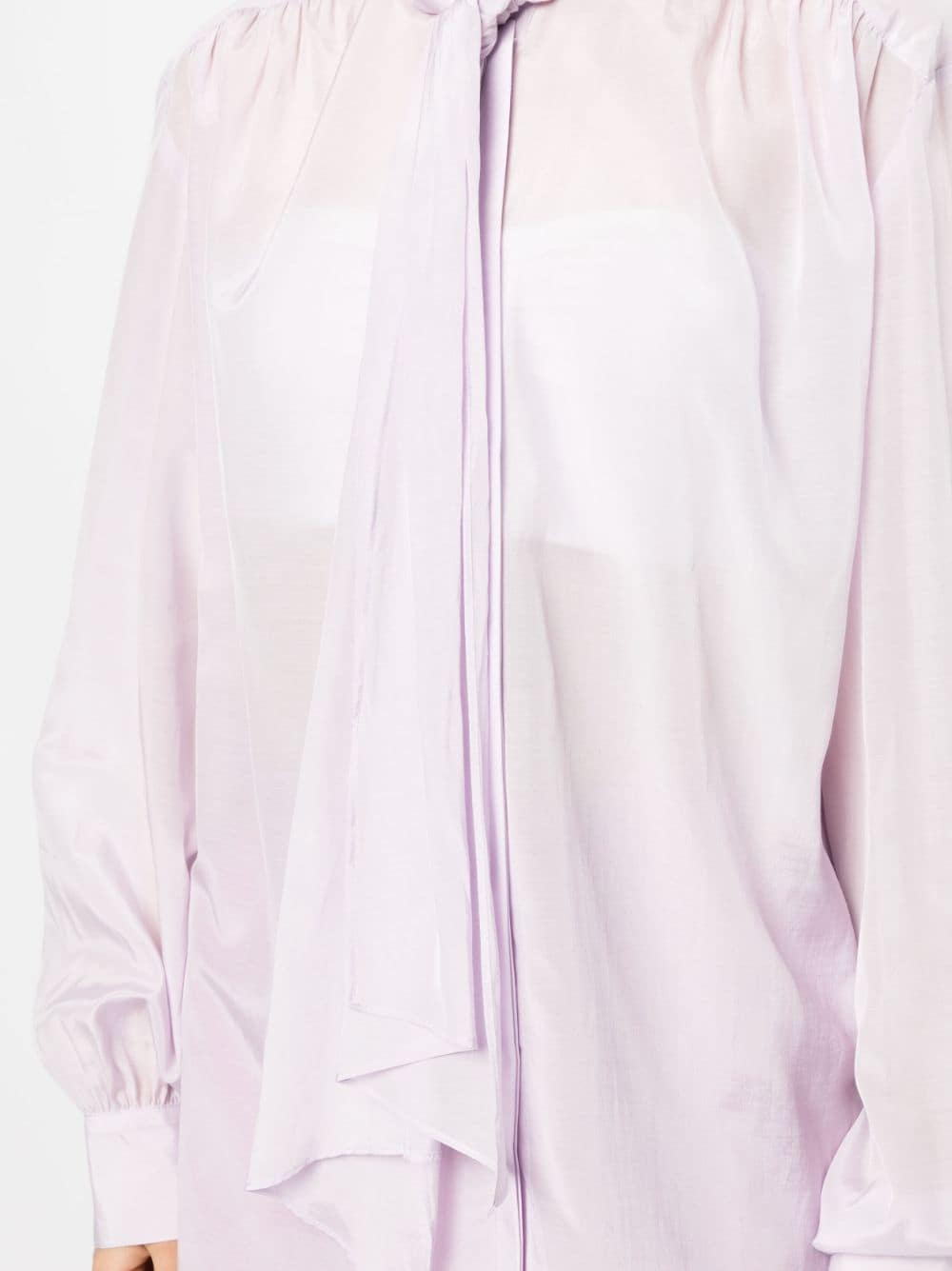 Louis Vuitton Semi Sheer Ruffled Pussy Bow Silk Blouse Off-White