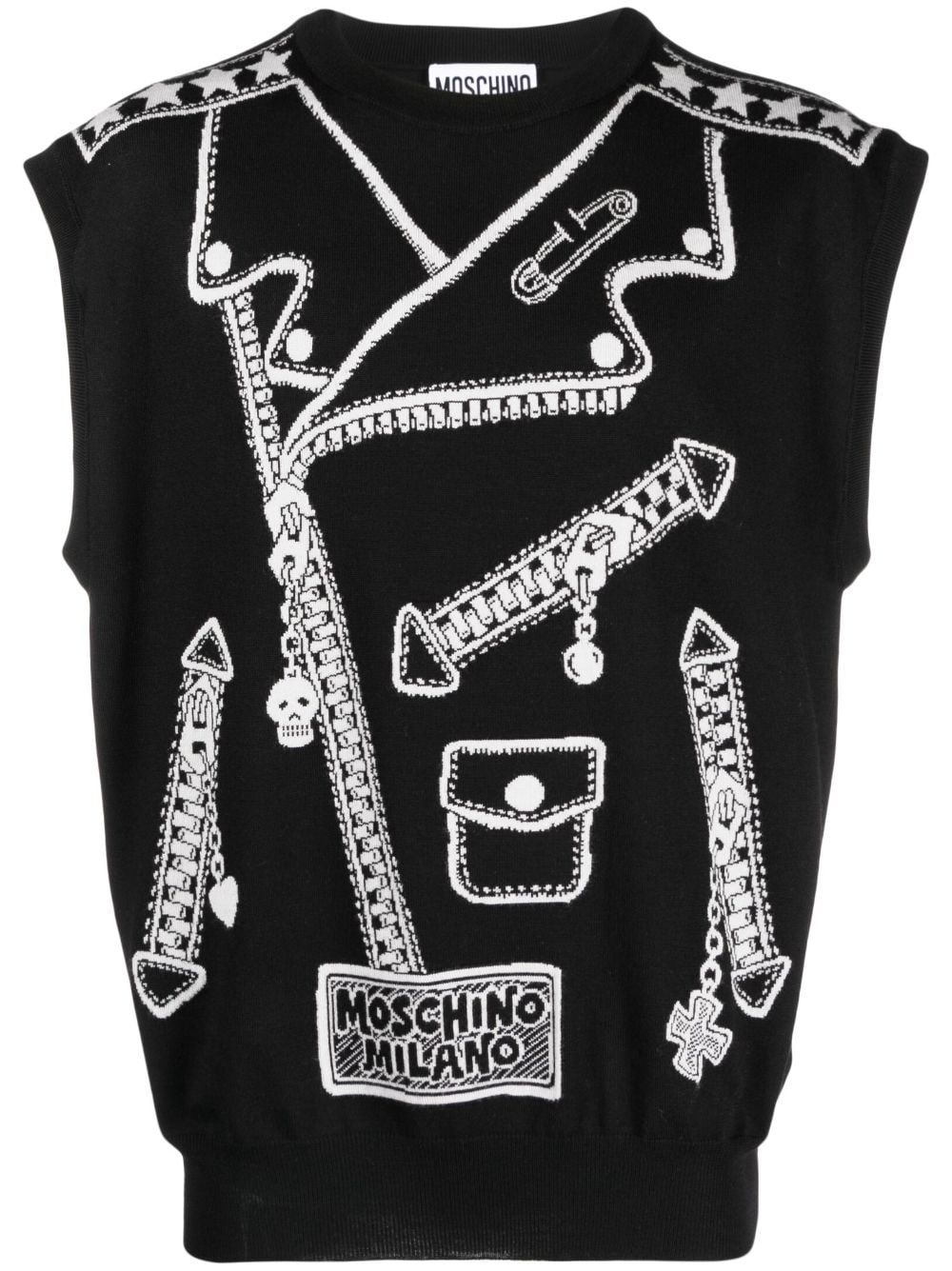 Moschino Virgin-wool Intarsia-knit Vest In Black