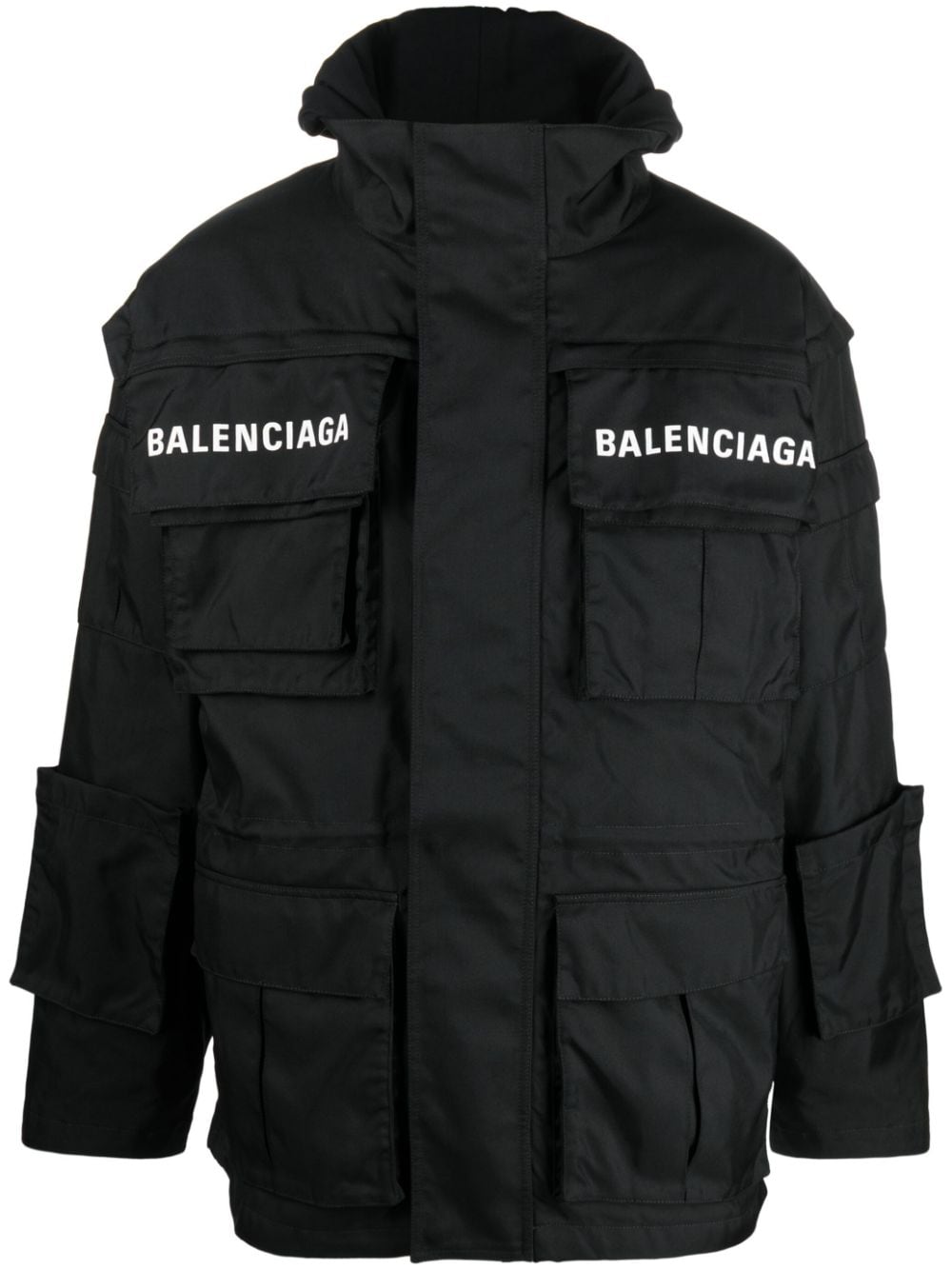 Shop Balenciaga Logo-print Oversized Technical Parka In Black