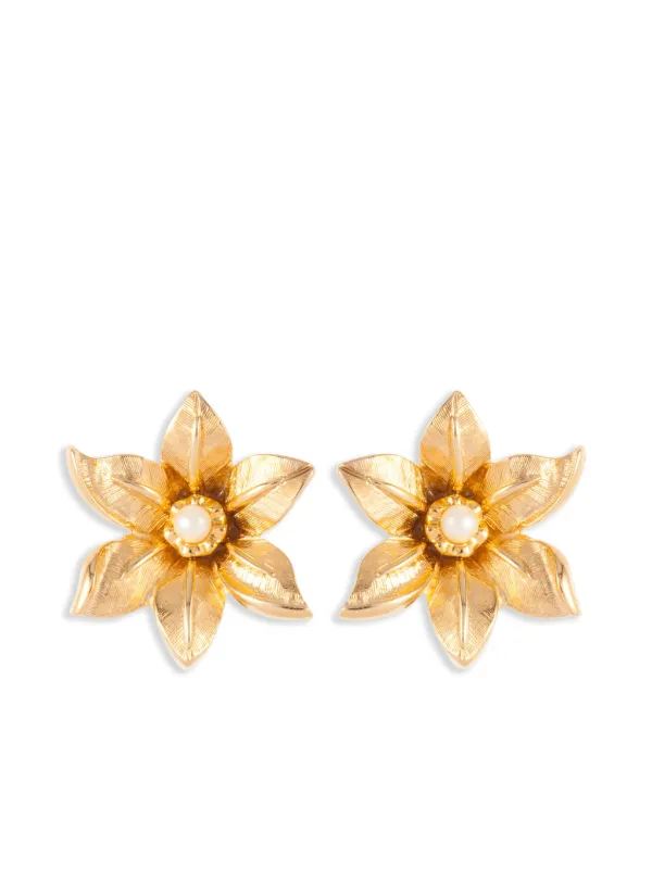 Nina Ricci Pre-owned 1980s Pre-owned Floral Motif Clip-on Earrings in Gold