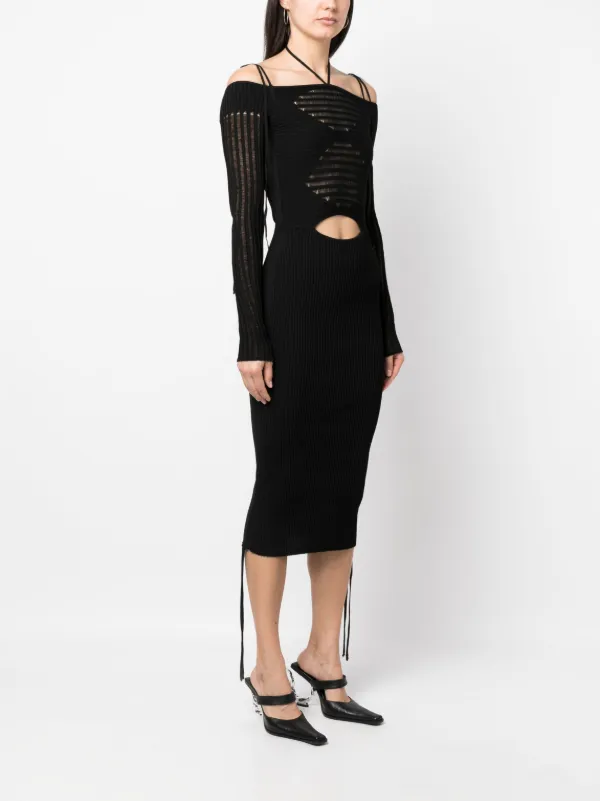 knee length dresses for ladies Black Off The Shoulder Long Sleeved Draped Midi Dress – AX Paris