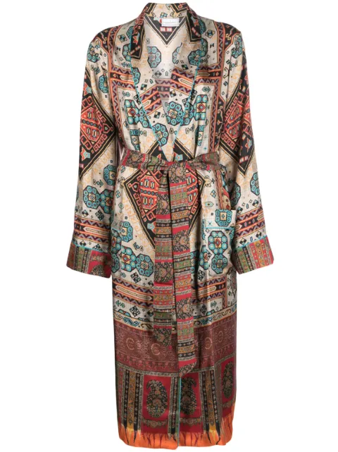 floral-print belted-waist coat