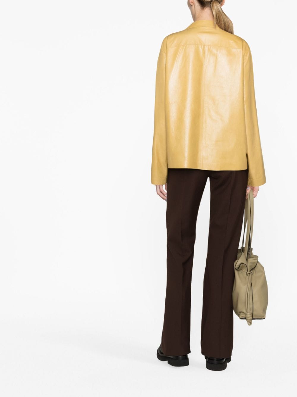Shop Loewe Anagram-embossed Leather Shirt In Yellow