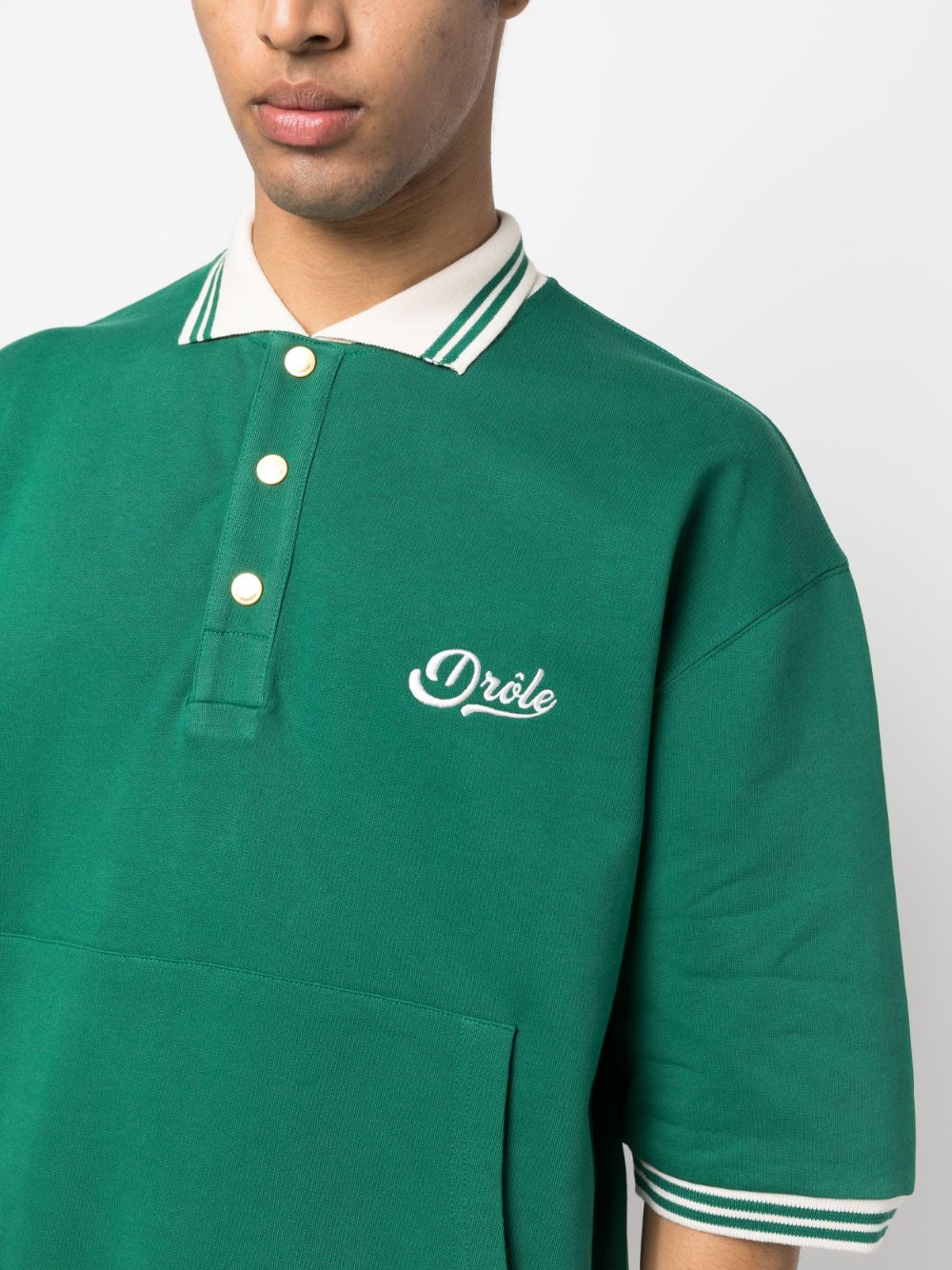 Shop Drôle De Monsieur Logo-embroidered Cotton Polo Shirt In Green