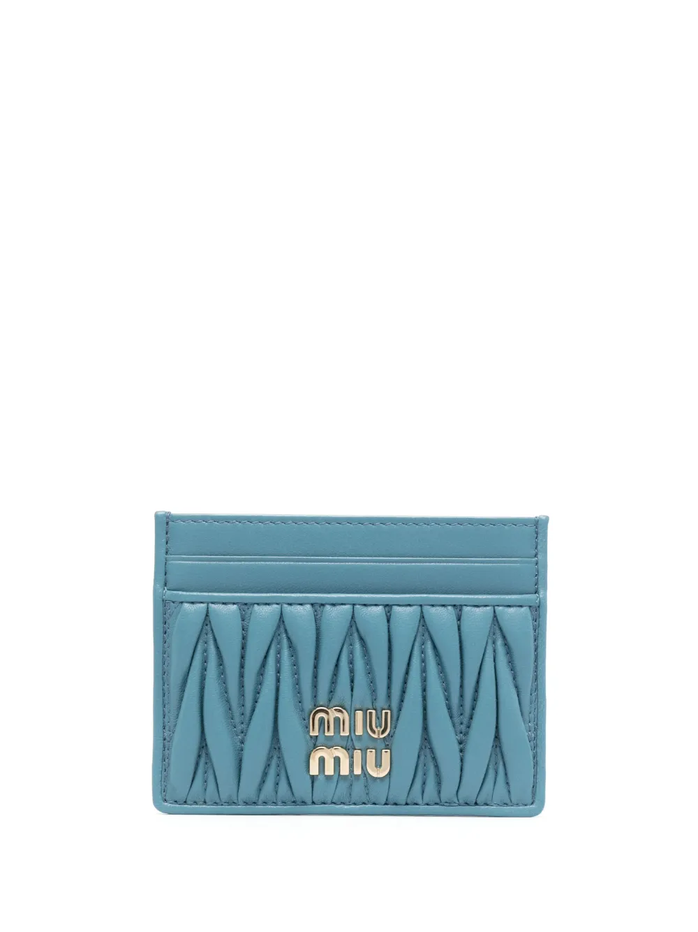 Miu Miu Matelassé Nappa Leather Card Holder In Blue