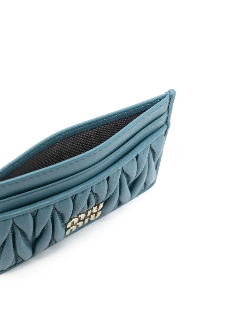 Miu Miu Matelassé Nappa Leather Card Holder In Blau