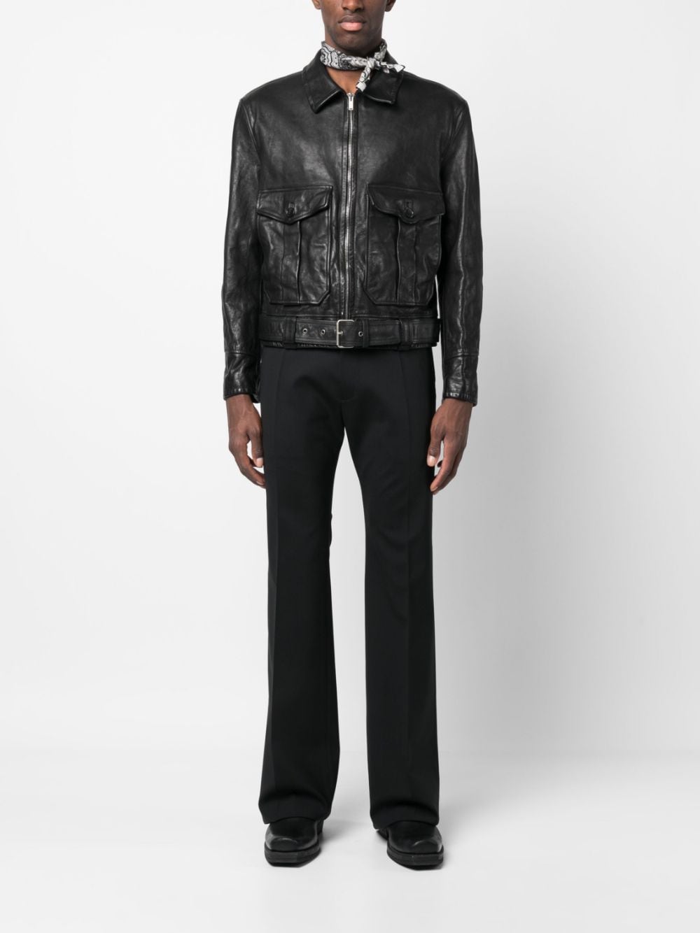 Shop Saint Laurent Buckle-fastening Cropped Leather Jacket In Schwarz