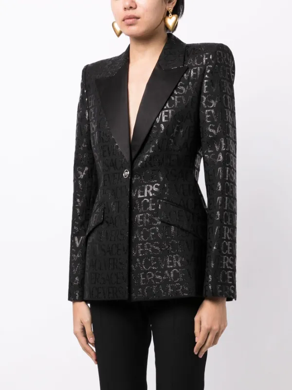 【送料&関税込】Versace Single-breasted Blazer Versace Versace Allover single-breasted Blazer | Black
