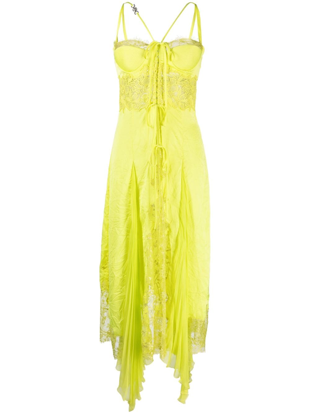 Versace sheer-lace asymmetric satin dress - Yellow