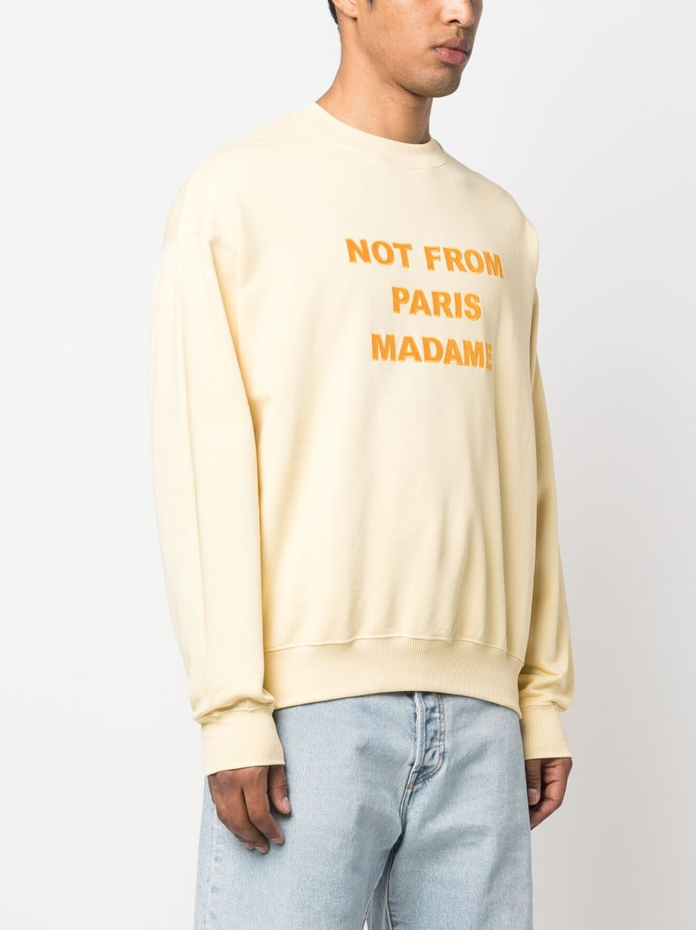 Shop Drôle De Monsieur Text-print Cotton Sweatshirt In Yellow