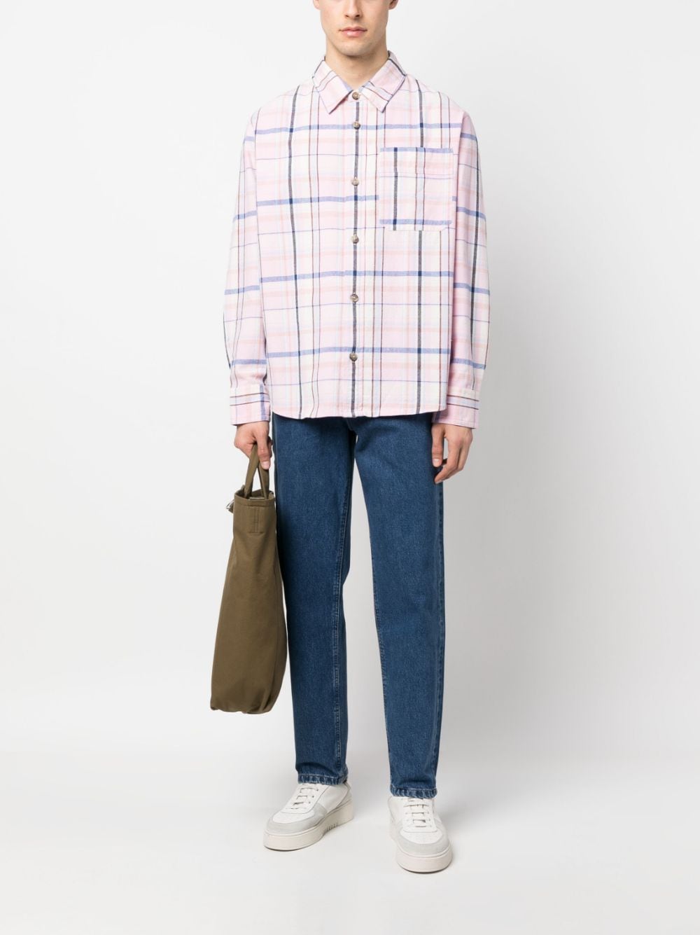Shop Apc Check-pattern Long-sleeve Shirt In Pink