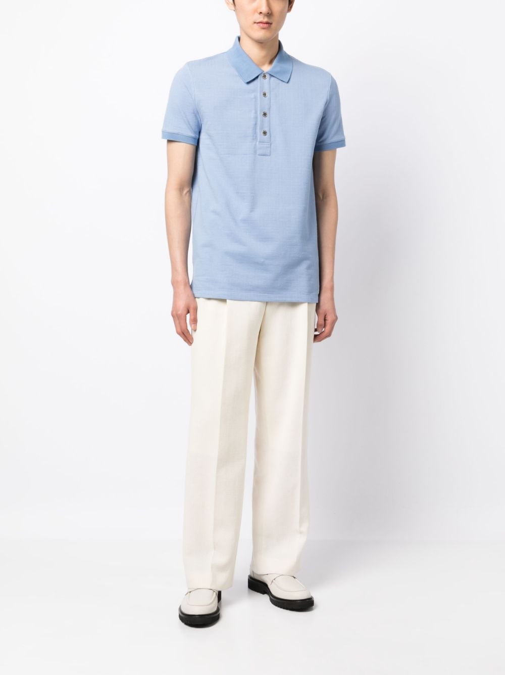 Shop Balmain Monogram-jacquard Polo Shirt In Blau