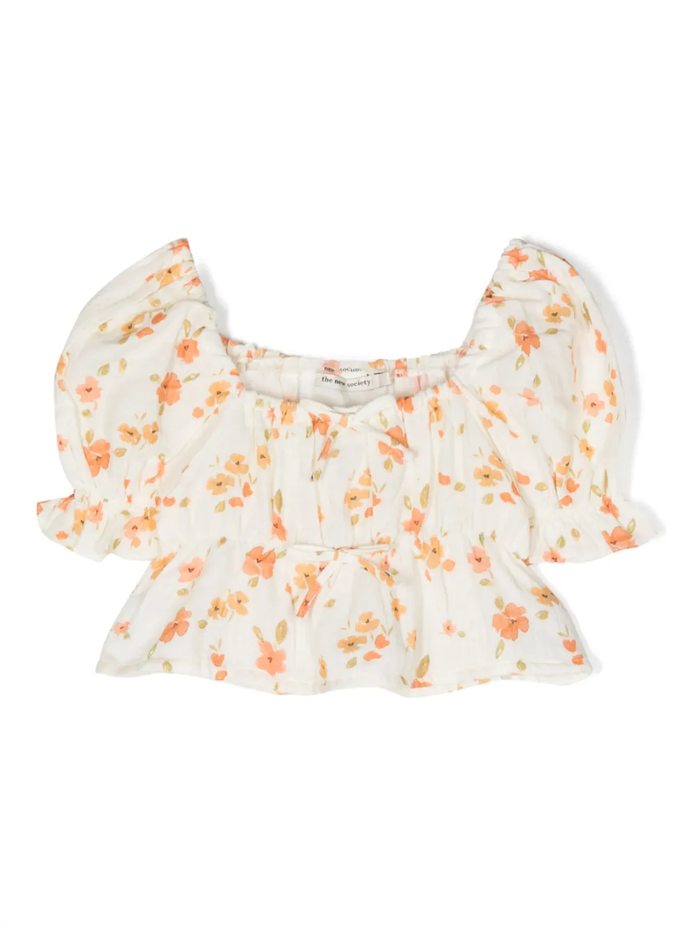 The New Society Floral-print Cotton Crop Top In White