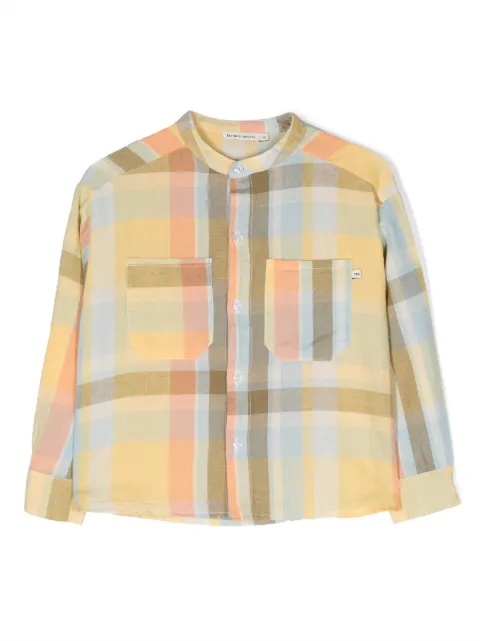THE NEW SOCIETY band-collar check-print shirt 