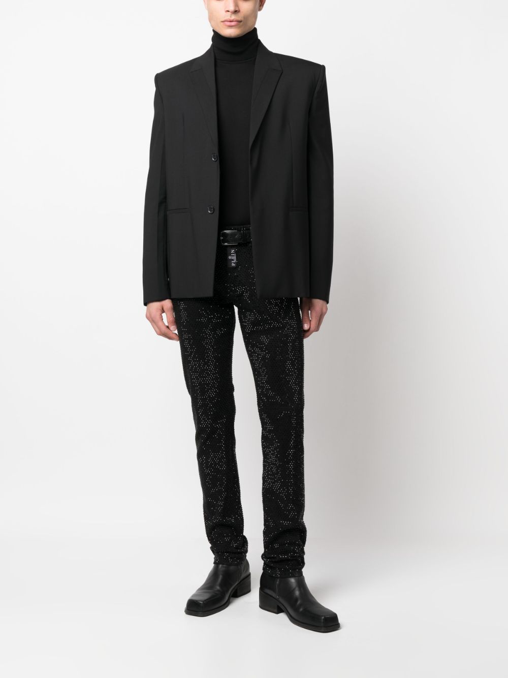 Shop Philipp Plein Crystal-embellished Straight-leg Jeans In Black
