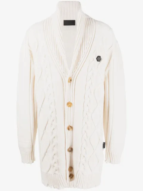 Philipp Plein cable-knit distressed-finish cardigan