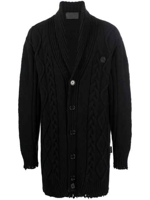 Philipp Plein cable-knit distressed-finish cardigan Men