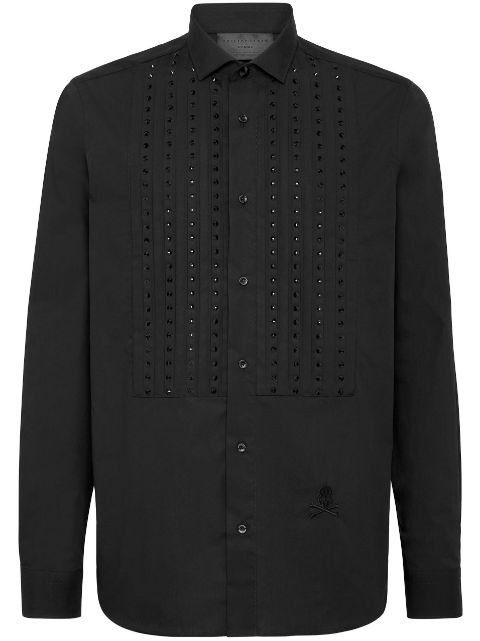 Philipp Plein crystal-embellished panelled cotton shirt Men