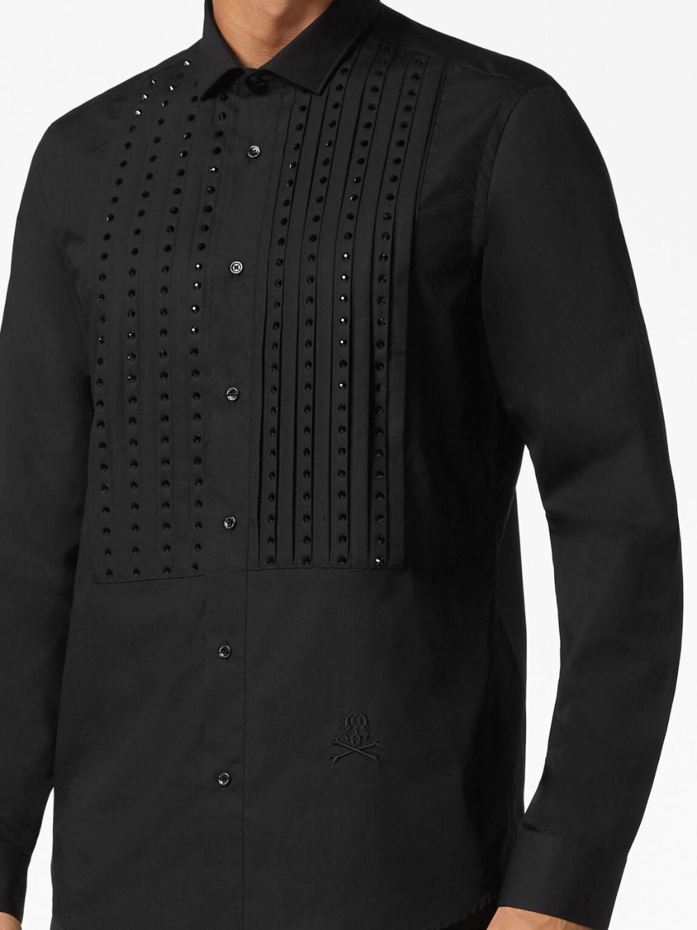 Shop Philipp Plein Crystal-embellished Panelled Cotton Shirt In Black