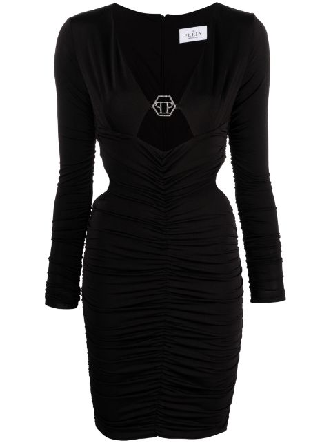 Philipp Plein logo-plaque ruched minidress