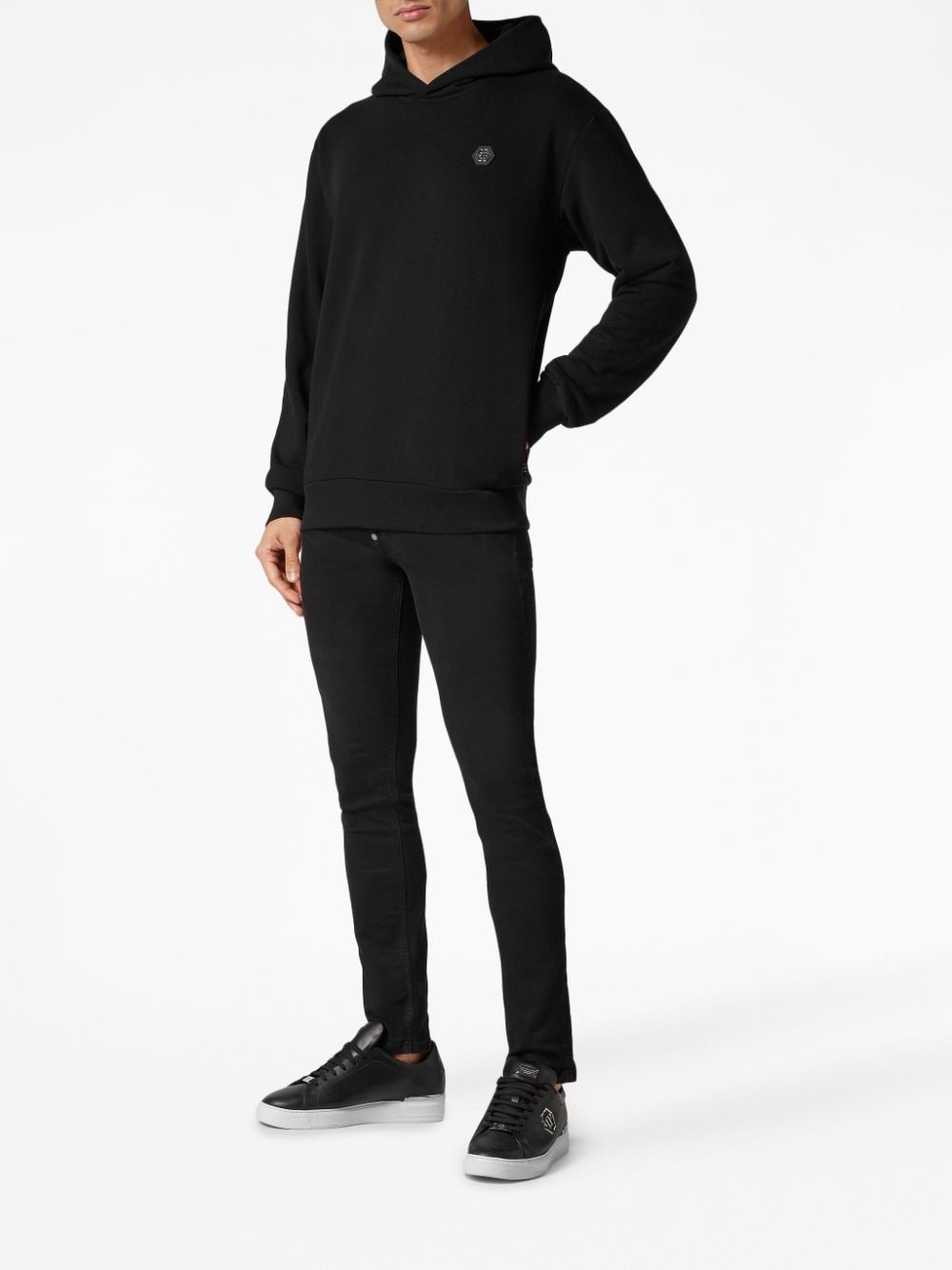 Shop Philipp Plein Logo-patch Long-sleeve Hoodie In Black