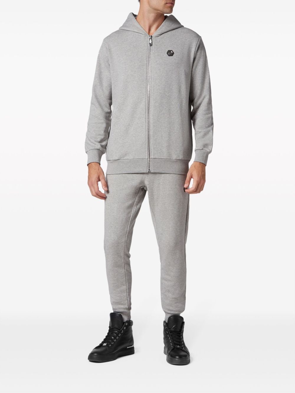 Shop Philipp Plein Logo-patch Zipped Hoodie In Grey