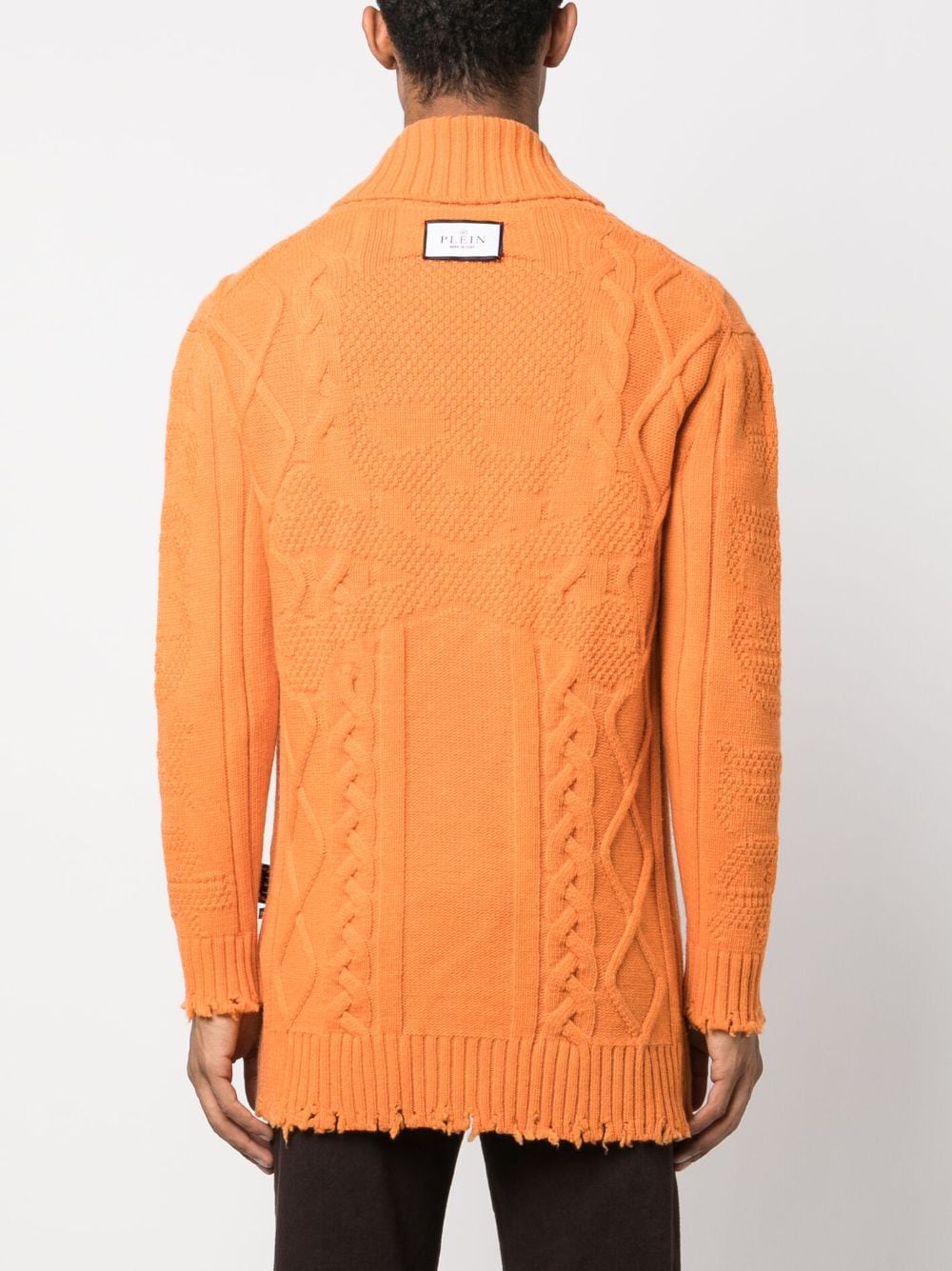 Shop Philipp Plein Knitted Wool Cardigan In Orange