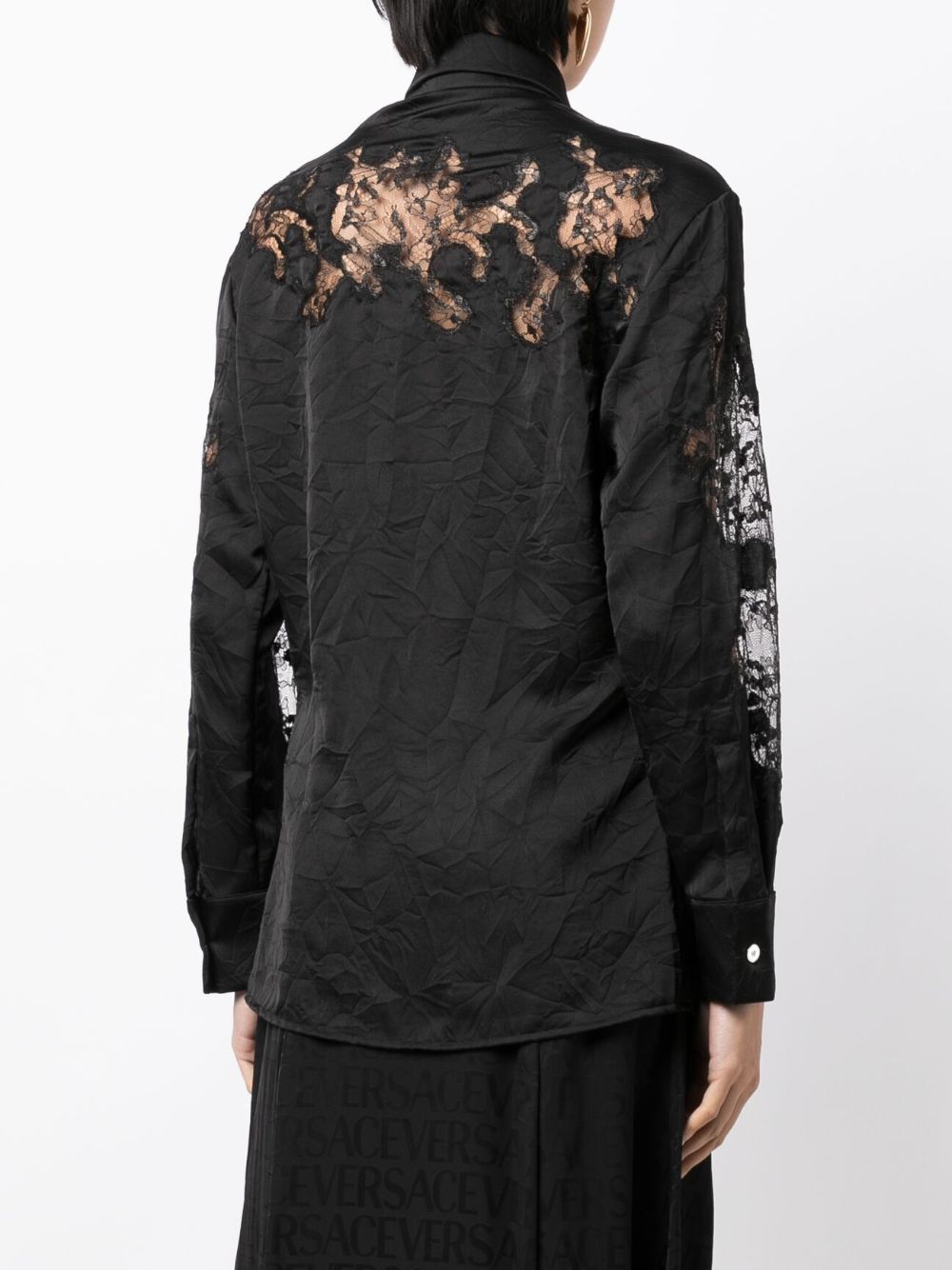 Cheap Versace sheer-lace crinkled satin shirt Women