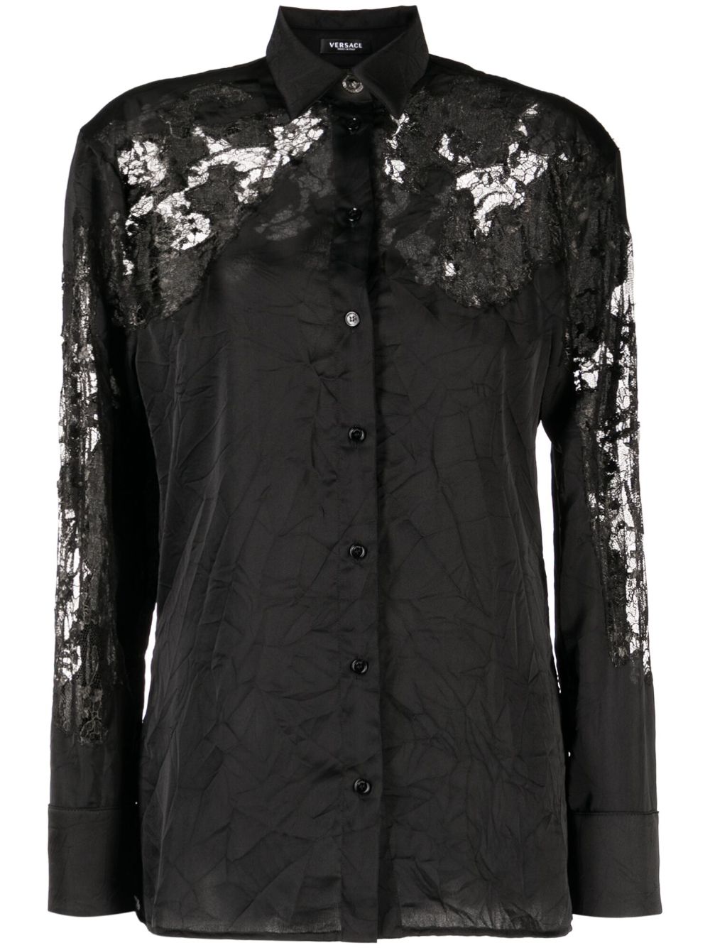 Versace sheer-lace crinkled satin shirt – Black