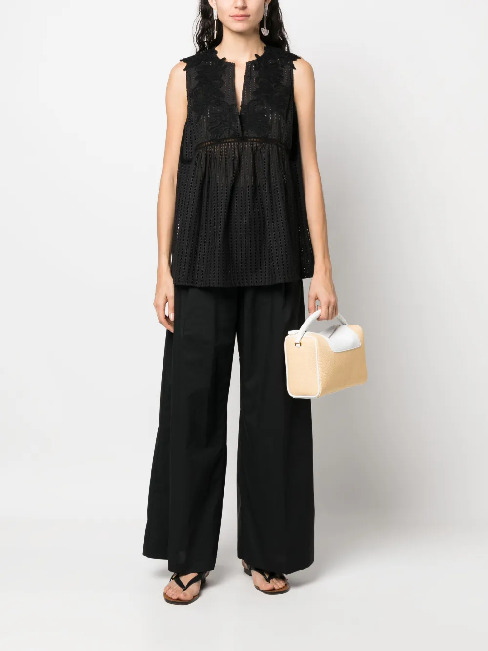 ERMANNO FIRENZE Mouwloze blouse - Zwart