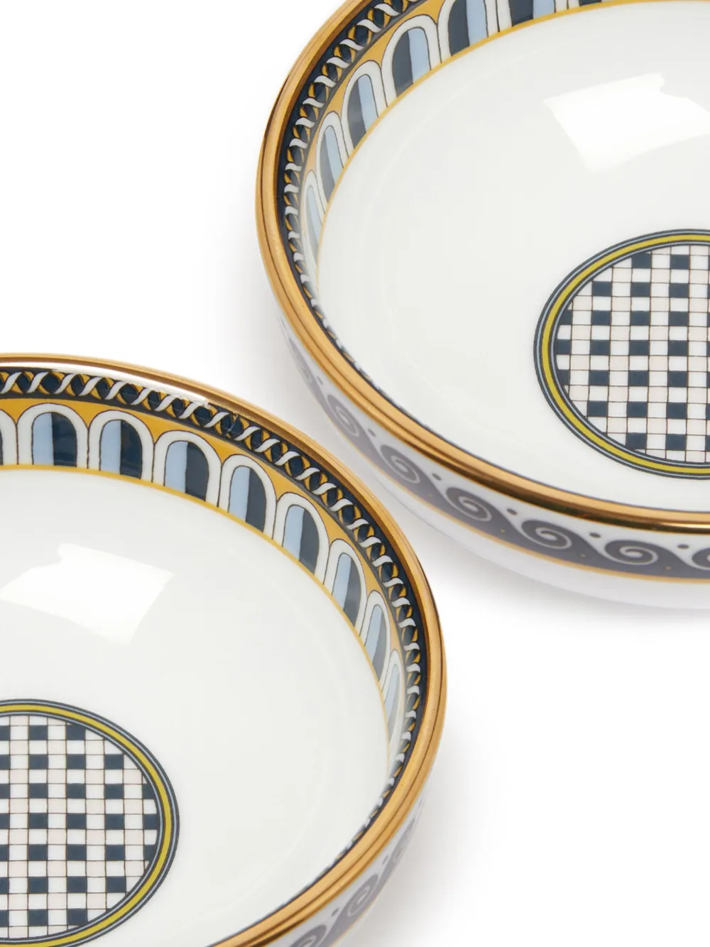 La Doublej Set Of Two Gold-plated Porcelain Snack Bowls In White
