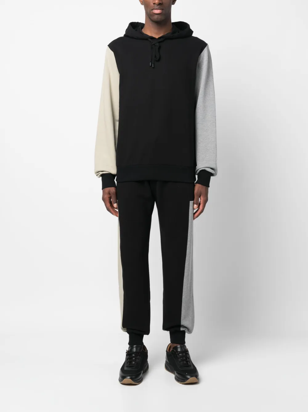 Canali Hoodie met colourblocking - Zwart