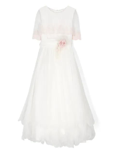 Mimilù floral-appliqué layered long dress