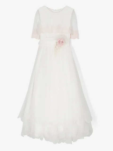 Mimilù robe superposée à appliques fleurs
