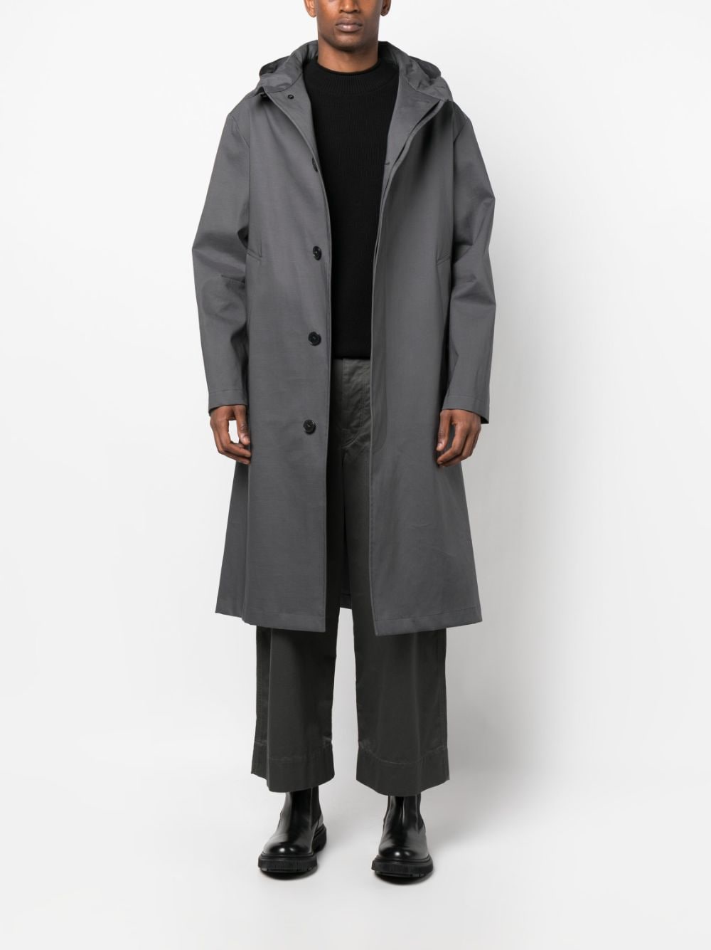 Shop Mackintosh Wolfson Hooded Raincoat In Grey