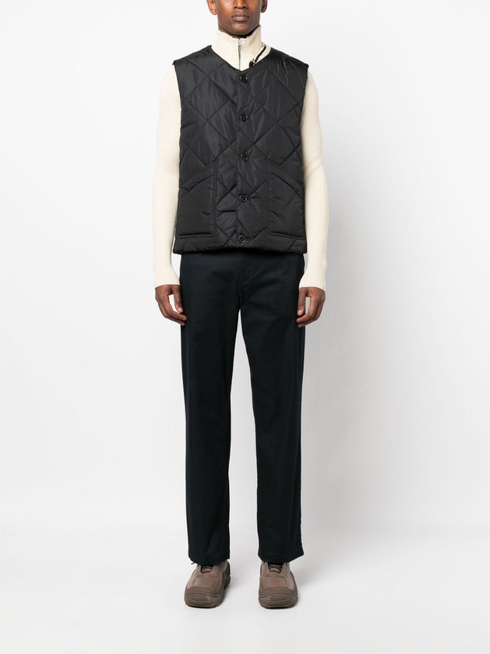 Shop Mackintosh Diamond-quilted Button-down Gilet In Black