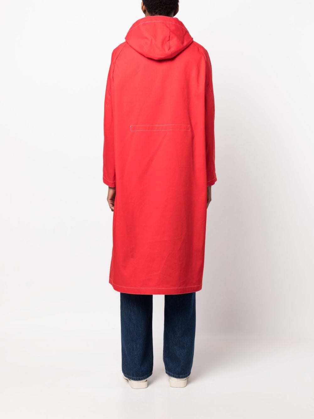 Shop Mackintosh Knee-length Hooded Cotton Raincoat In Red