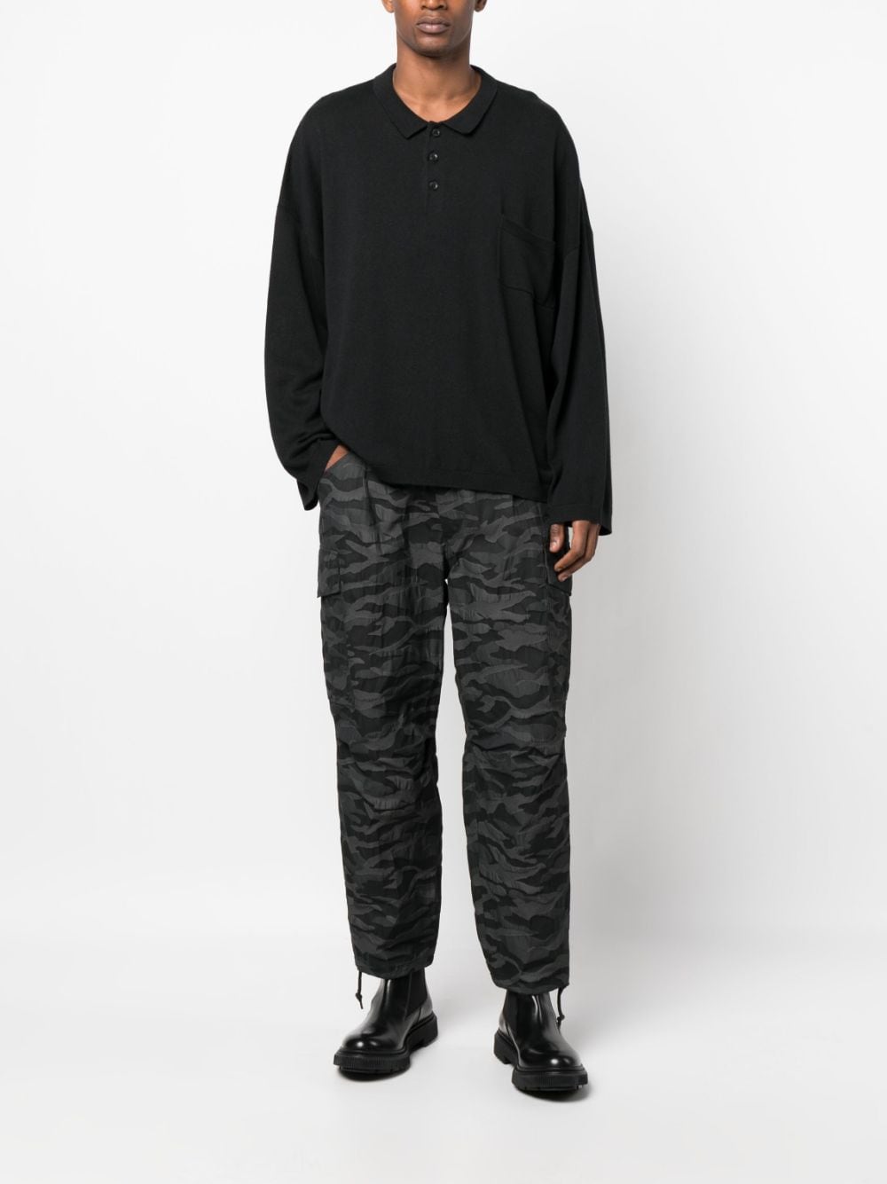 Shop Mackintosh Camouflage-print Cropped Cargo Trousers In Black