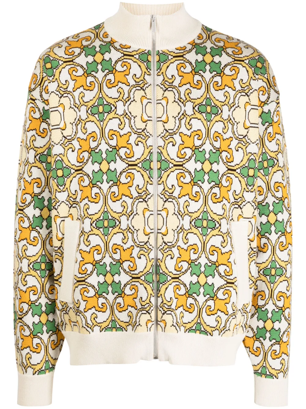 DRÔLE DE MONSIEUR INTARSIA-KNIT COTTON ZIPPED CARDIGAN