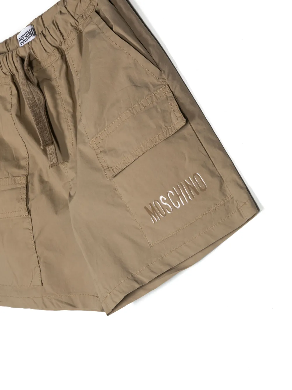 Moschino Logo-print Cotton Shorts In Neutrals