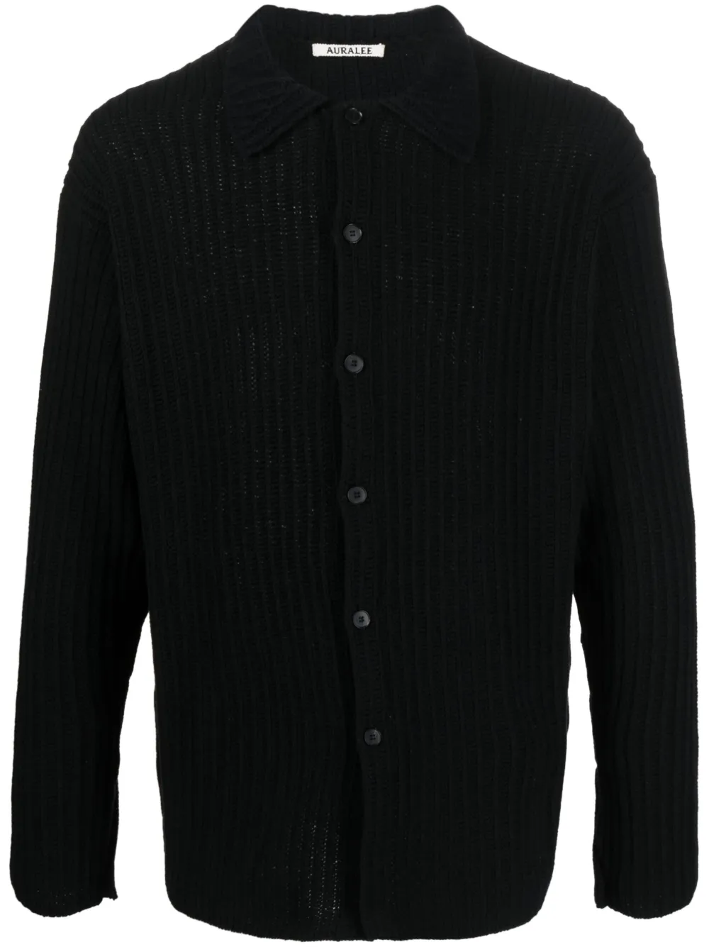 spread-collar ribbed cardigan