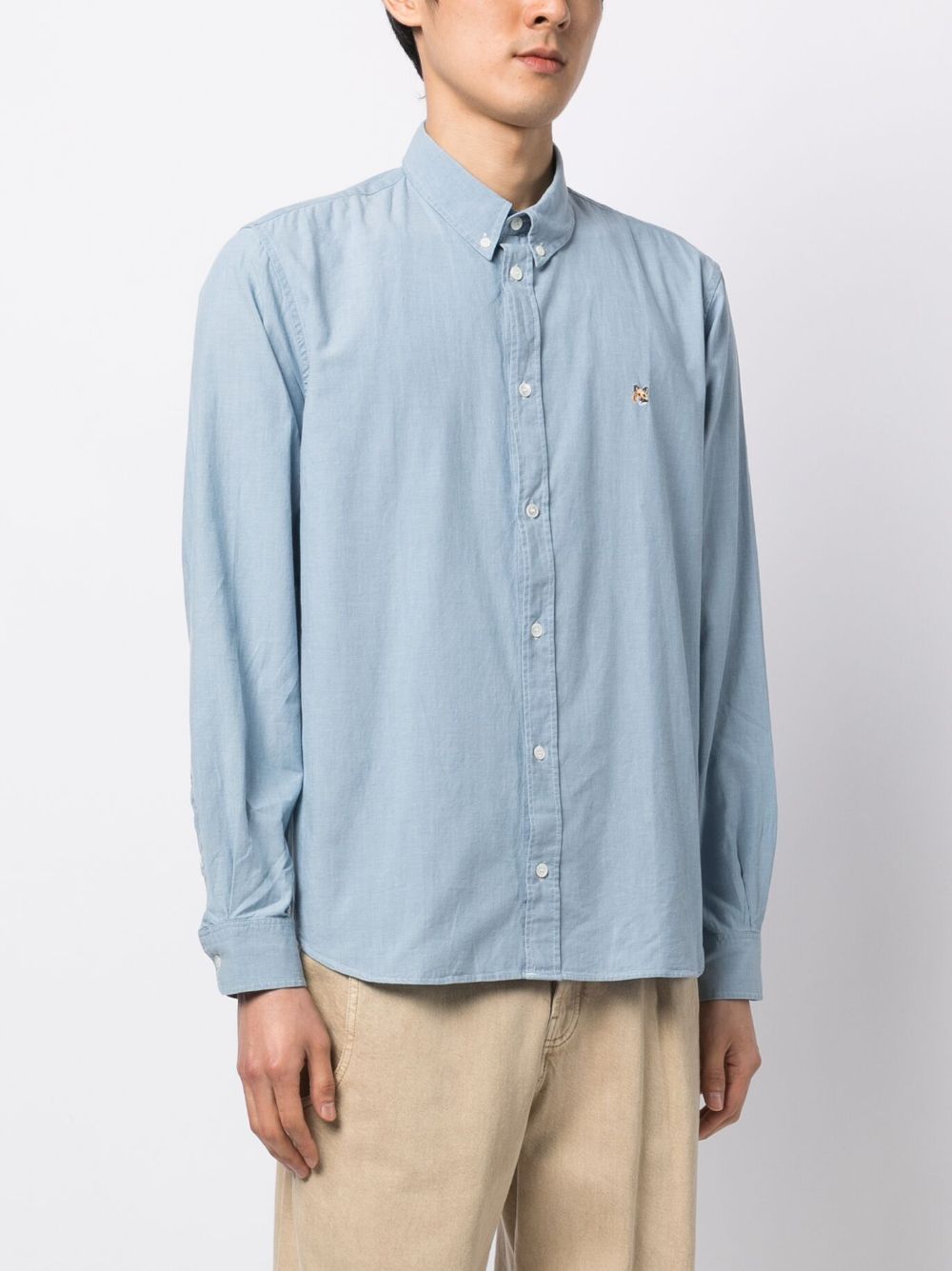 Affordable Maison Kitsune embroidered-logo cotton shirt Men