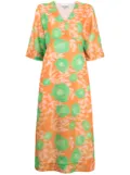 GANNI floral-print midi dress - Orange