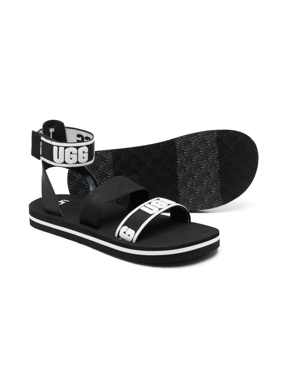 Shop Ugg Logo-motif Ankle-strap Sandals In 黑色